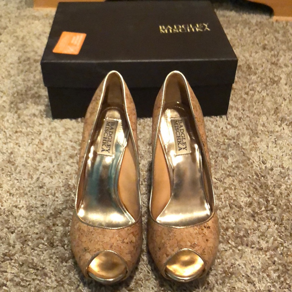 Badgley mischka willoe open toe glitter cork heel